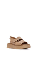 Kadın Camel Bantlı Kalın Tabanlı Deri Comfort Sandalet | Derimod Kadın Camel Bantlı Kalın Tabanlı Deri Comfort Sandalet | Derimod