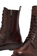 Woman Brown Zippered Leather Postal Boots | Derimod Woman Brown Zippered Leather Postal Boots | Derimod