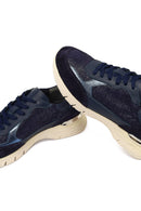 Women's Navy Blue Lace-Up Thick-Soled Leather Sneaker | Derimod Women's Navy Blue Lace-Up Thick-Soled Leather Sneaker | Derimod