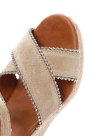 Women's Beige Ankle Strap Wedge Heel Suede Leather Espadrille Sandals | Derimod Women's Beige Ankle Strap Wedge Heel Suede Leather Espadrille Sandals | Derimod