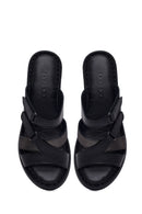 Woman Black Wedge Heel Leather Comfort Slipper | Derimod Woman Black Wedge Heel Leather Comfort Slipper | Derimod