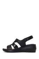 Woman Black Wedge Heel Leather Comfort Sandal | Derimod Woman Black Wedge Heel Leather Comfort Sandal | Derimod
