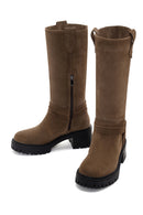 Women's Tan Short Heeled Suede Leather Boots | Derimod Women's Tan Short Heeled Suede Leather Boots | Derimod