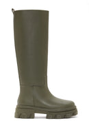 Women's Khaki Leather Thick Soled Boots | Derimod Women's Khaki Leather Thick Soled Boots | Derimod