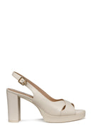 Geox Women Beige Walk Pleasure 85S Back Buckle Thick Heel Leather Sandals | Derimod Geox Women Beige Walk Pleasure 85S Back Buckle Thick Heel Leather Sandals | Derimod