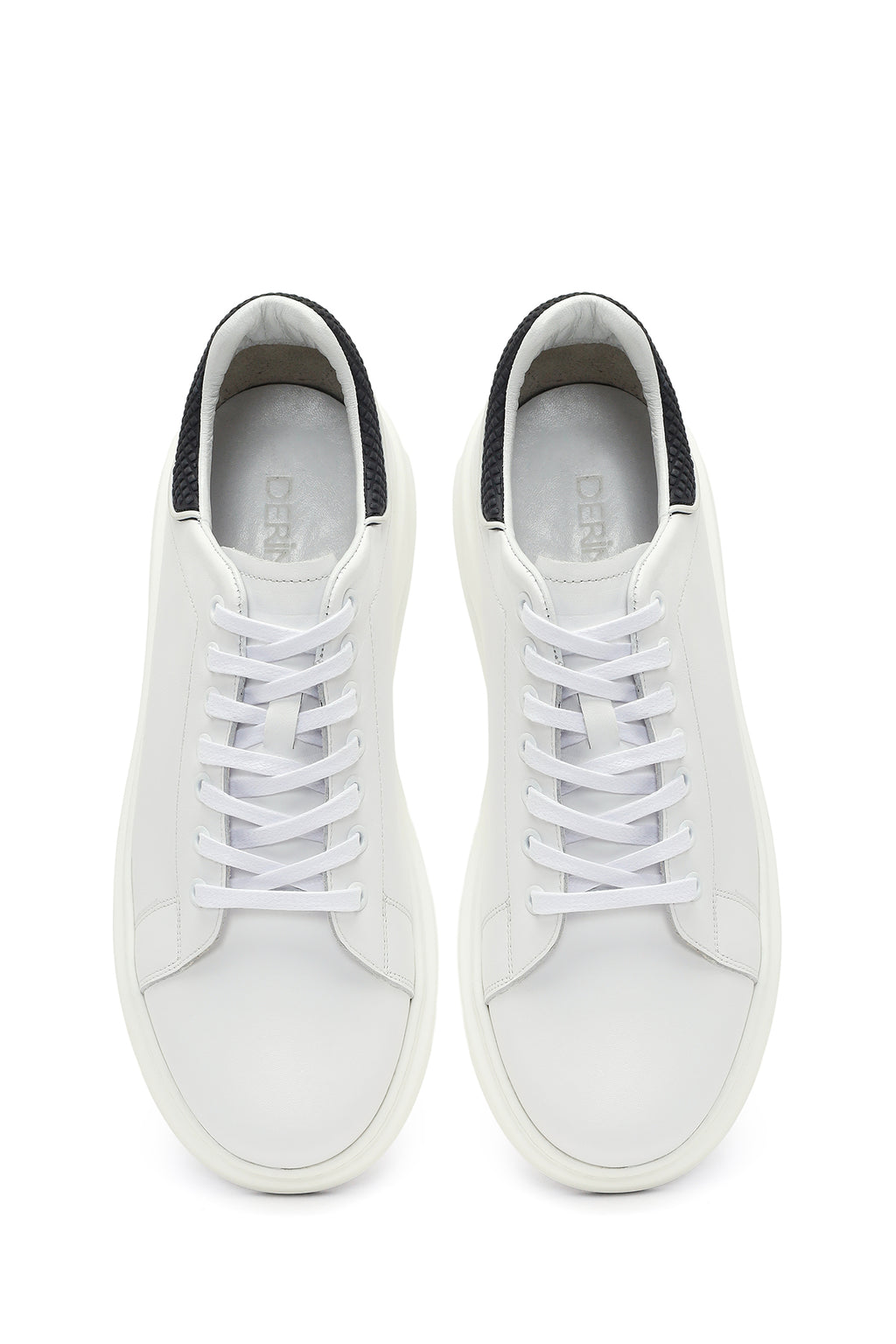 Erkek Beyaz Bağcıklı Kalın Tabanlı Deri Sneaker