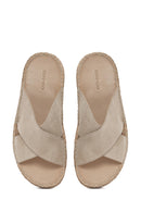 Men's Beige Suede Leather Slippers | Derimod Men's Beige Suede Leather Slippers | Derimod
