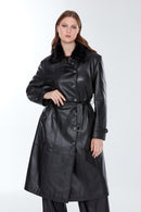 Brenda(Plus) Women's Black Leather Fur Coat | Derimod Brenda(Plus) Women's Black Leather Fur Coat | Derimod