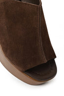 Woman Brown Platform High Chunky Heel Suede Slipper | Derimod Woman Brown Platform High Chunky Heel Suede Slipper | Derimod