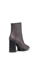 Geox Women's Grey Teulada Zippered Thick Heel Leather Boots | Derimod Geox Women's Grey Teulada Zippered Thick Heel Leather Boots | Derimod
