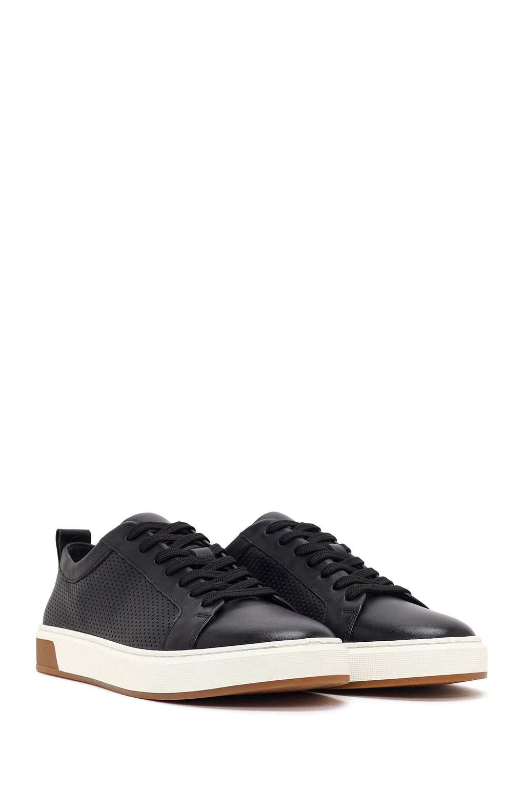 Erkek Siyah Bağcıklı Deri Sneaker