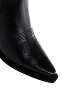 Women's Black Leather Heeled Cowboy Boots | Derimod Women's Black Leather Heeled Cowboy Boots | Derimod