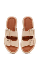 Women's Beige Double Buckle Slippers | Derimod Women's Beige Double Buckle Slippers | Derimod