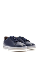 Erkek Lacivert Bağcıklı Deri Sneaker | Derimod Erkek Lacivert Bağcıklı Deri Sneaker | Derimod