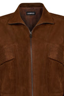 Juliana Woman Brown Short Oversize Suede Jacket | Derimod Juliana Woman Brown Short Oversize Suede Jacket | Derimod