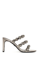 Woman Anthracite High Thin-Heeled Slipper | Derimod Woman Anthracite High Thin-Heeled Slipper | Derimod