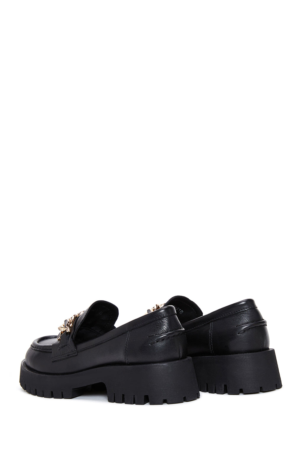 Kadın Siyah Zincir Detaylı Kalın Tabanlı Deri Casual Loafer