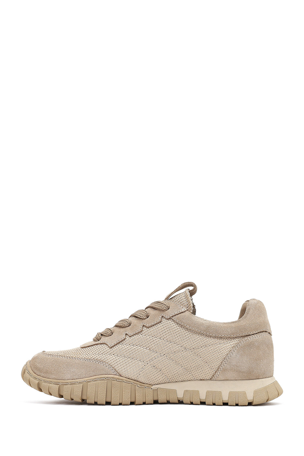 Kadın Bej Bağcıklı Deri Sneaker