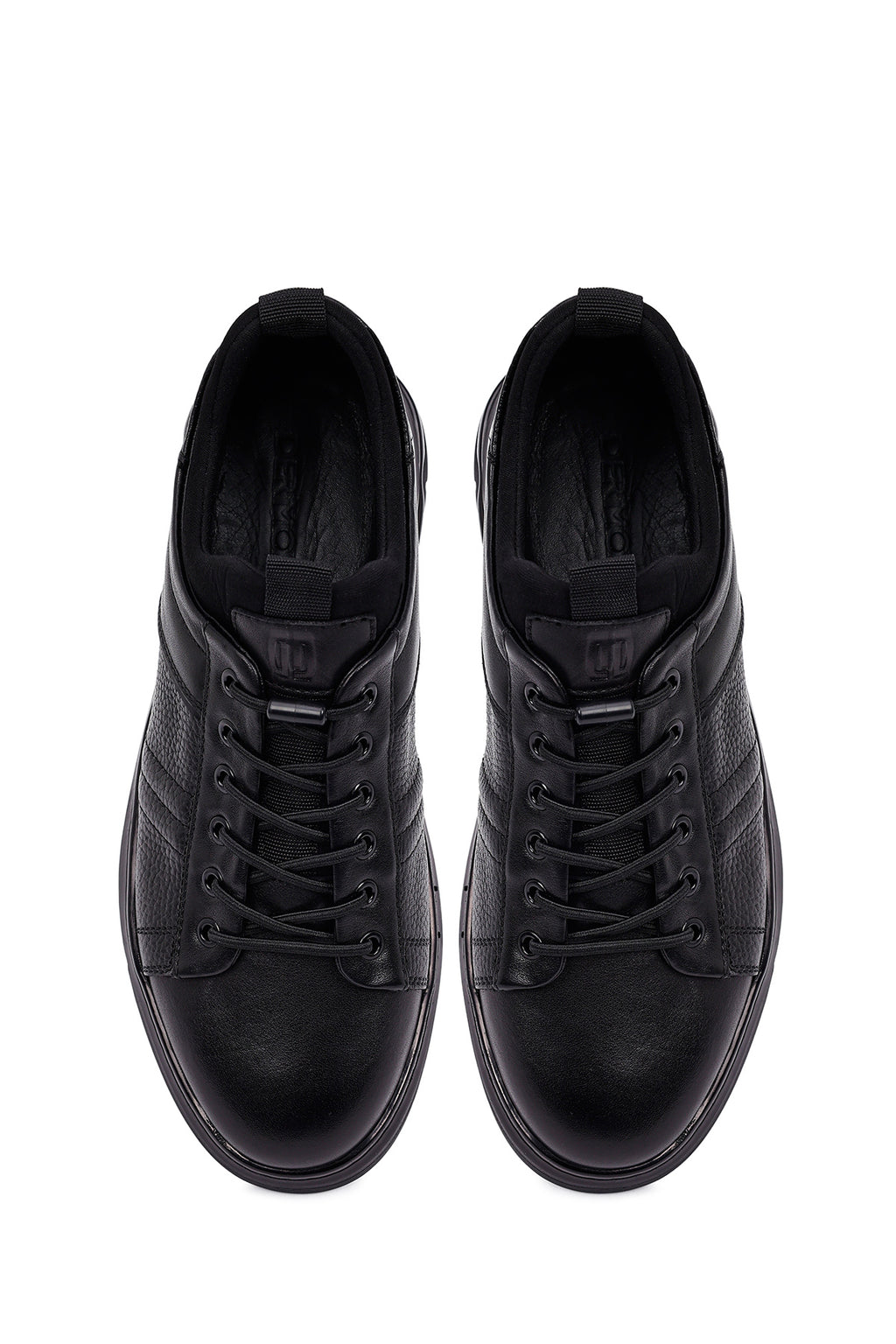 Erkek Siyah Bağcıklı Deri Casual Sneaker