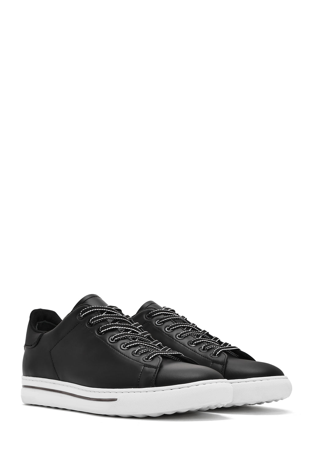 Erkek Siyah Bağcıklı Deri Sneaker