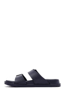 Men's Navy Blue Double Buckle Slippers | Derimod Men's Navy Blue Double Buckle Slippers | Derimod