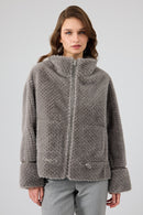 Luzern Women's Gray Reversible Teddy Coat | Derimod Luzern Women's Gray Reversible Teddy Coat | Derimod