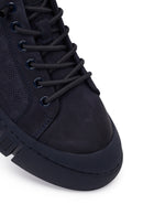 Erkek Lacivert Bağcıklı Kalın Tabanlı Nubuk Deri Sneaker | Derimod Erkek Lacivert Bağcıklı Kalın Tabanlı Nubuk Deri Sneaker | Derimod