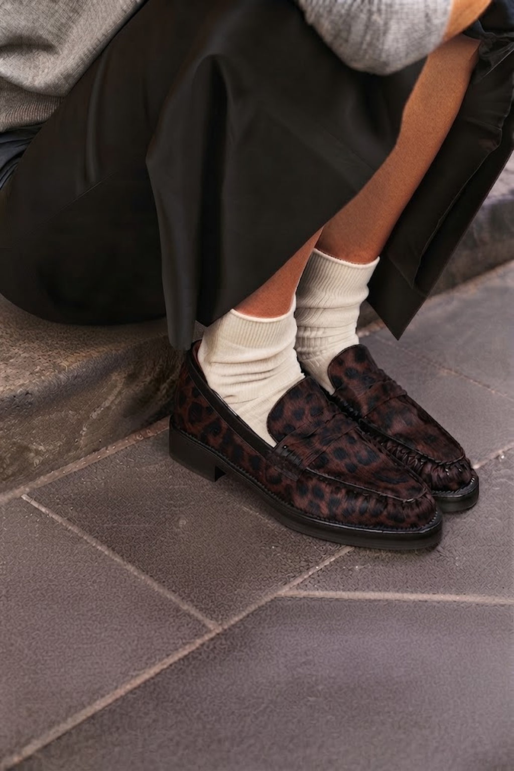 Kadın Leopar Desenli Tüylü Deri Maskülen Loafer