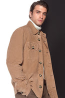 Osimhen Men's Beige Shirt Collar Suede Leather Jacket | Derimod Osimhen Men's Beige Shirt Collar Suede Leather Jacket | Derimod