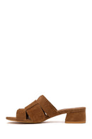 Woman Mink Thick-Heeled Suede Slipper | Derimod Woman Mink Thick-Heeled Suede Slipper | Derimod