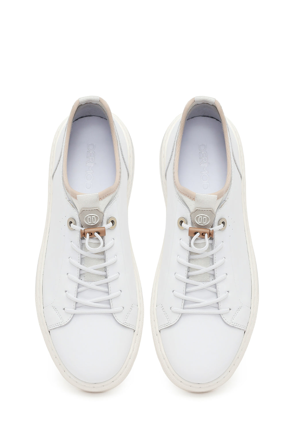 Erkek Beyaz Bağcıklı Kalın Tabanlı Deri Sneaker