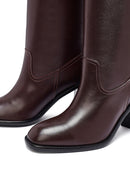 Woman Burgundy Thick Heels Leather Boot | Derimod Woman Burgundy Thick Heels Leather Boot | Derimod