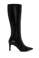 Women's Black Zippered Thin Heeled Leather Boots | Derimod Women's Black Zippered Thin Heeled Leather Boots | Derimod