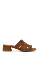 Woman Mink Thick-Heeled Suede Slipper | Derimod Woman Mink Thick-Heeled Suede Slipper | Derimod