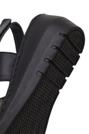 Woman Black Wedge Heel Leather Comfort Sandal | Derimod Woman Black Wedge Heel Leather Comfort Sandal | Derimod