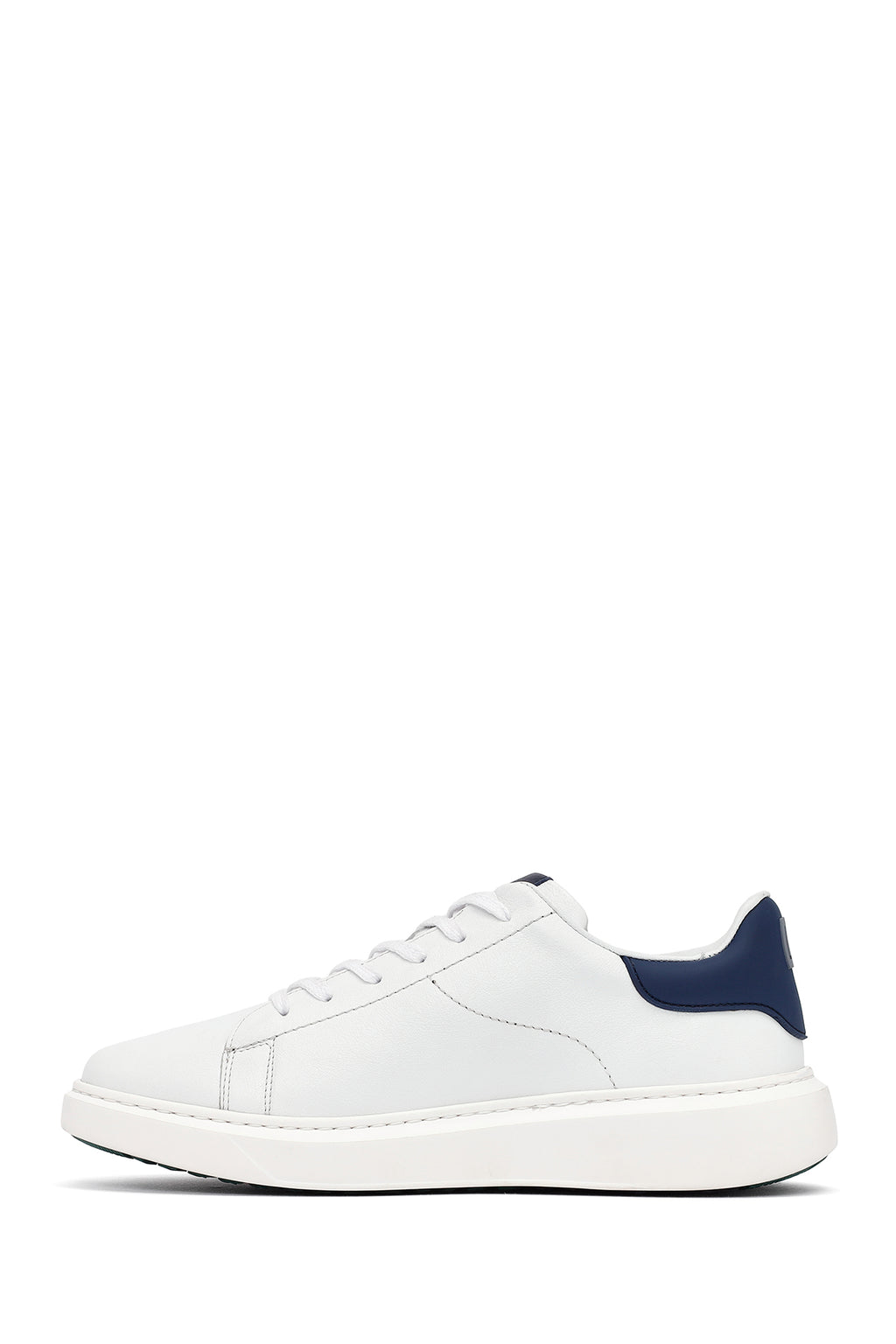 Erkek Beyaz Bağcıklı Kalın Tabanlı Deri Sneaker