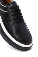 Women's Black Lace-Up Thick-Soled Leather Sneaker | Derimod Women's Black Lace-Up Thick-Soled Leather Sneaker | Derimod