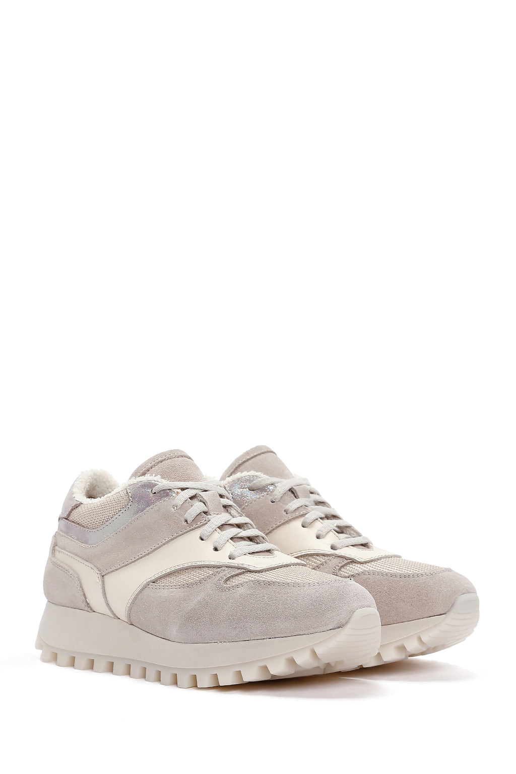 Kadın Bej Kalın Tabanlı Deri Sneaker