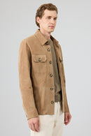 Osimhen Men's Beige Shirt Collar Suede Leather Jacket | Derimod Osimhen Men's Beige Shirt Collar Suede Leather Jacket | Derimod