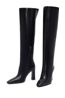 Women's Black Zippered High Thick Heel Leather Boot | Derimod Women's Black Zippered High Thick Heel Leather Boot | Derimod