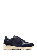 Women's Navy Blue Lace-Up Thick-Soled Leather Sneaker | Derimod Women's Navy Blue Lace-Up Thick-Soled Leather Sneaker | Derimod