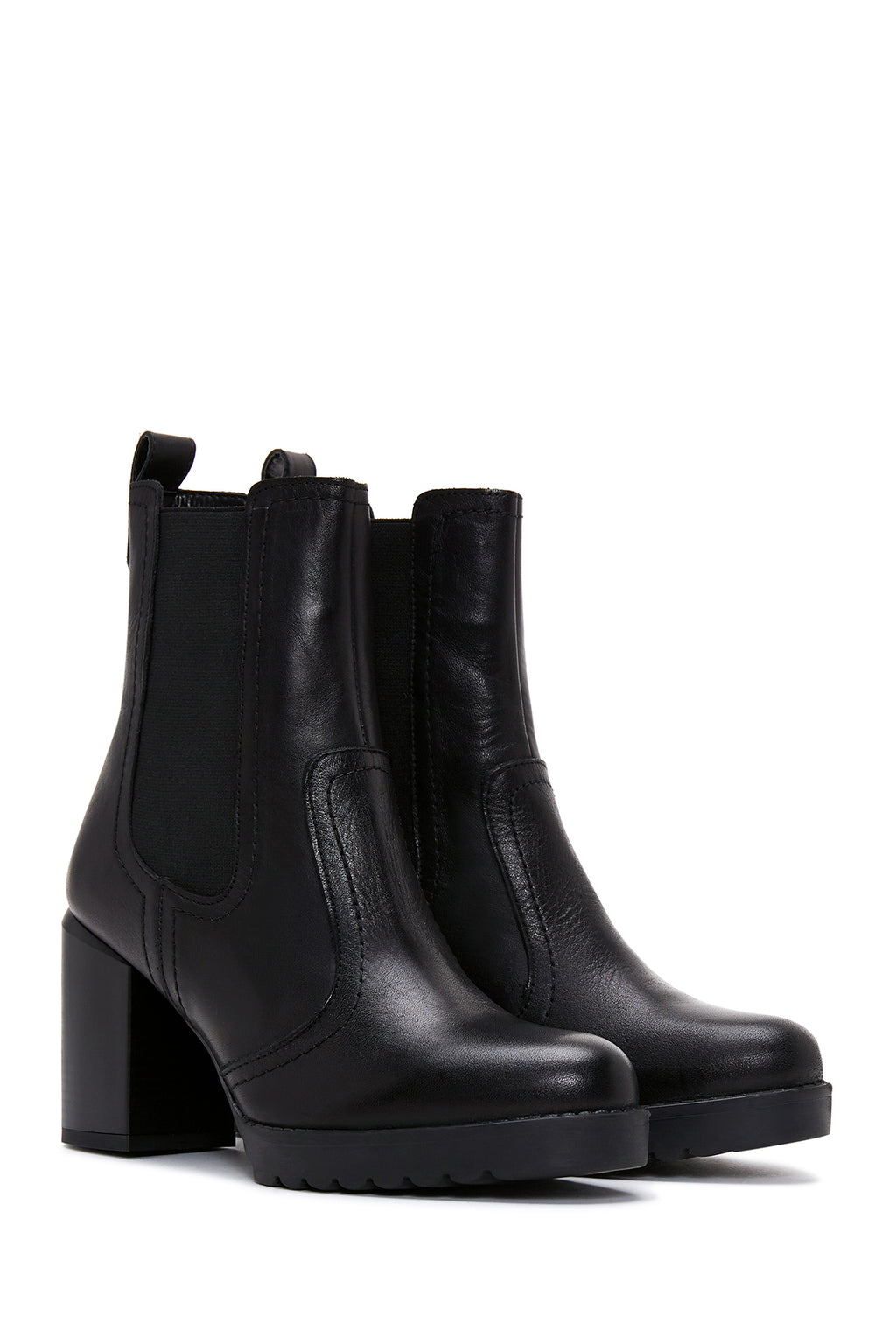 Kadın Siyah Deri Topuklu Chelsea Bot