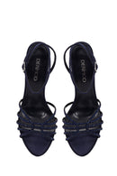 Woman Navy Ankle-Buckle Embellished Slim High-Heel Sandal | Derimod Woman Navy Ankle-Buckle Embellished Slim High-Heel Sandal | Derimod