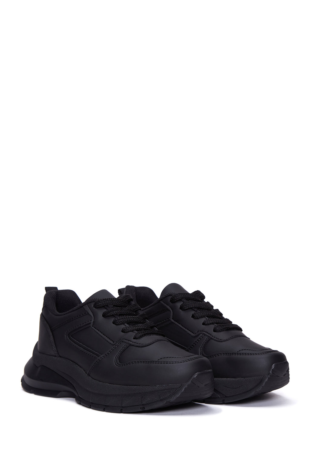 Kadın Siyah Kalın Tabanlı Bağcıklı Sneaker