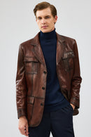 Kevin Erkek Kahverengi Blazer Deri Ceket | Derimod Kevin Erkek Kahverengi Blazer Deri Ceket | Derimod