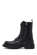 Women's Black Zipper Leather Combat Boots | Derimod Women's Black Zipper Leather Combat Boots | Derimod
