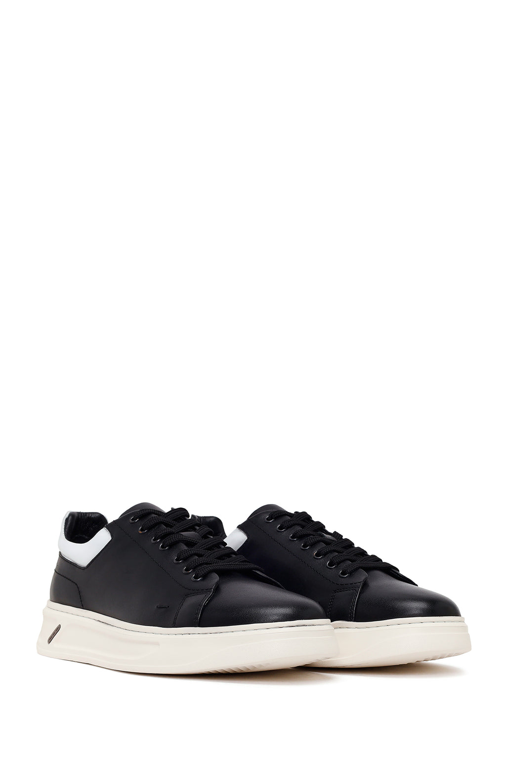 Erkek Siyah Bağcıklı Deri Sneaker