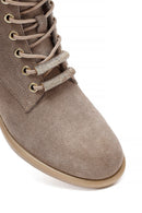 Woman Beige Lace-Up Zippered Suede Leather Boat | Derimod Woman Beige Lace-Up Zippered Suede Leather Boat | Derimod