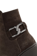 Women's Brown Heeled Zippered Suede Leather Boots | Derimod Women's Brown Heeled Zippered Suede Leather Boots | Derimod