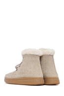Woman Beige Lace-Up Thick-Soled Suede Leather Teddy Bot | Derimod Woman Beige Lace-Up Thick-Soled Suede Leather Teddy Bot | Derimod